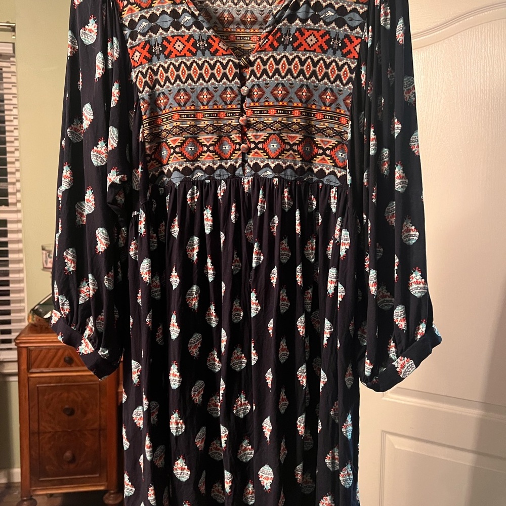 Umgee dark Blue and Orange Patterned Mini Dress
